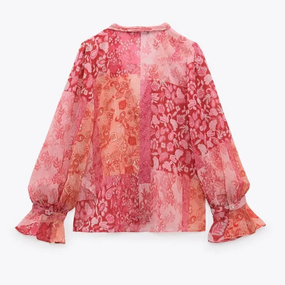 ZARA Patchwork Blouse Flounced New